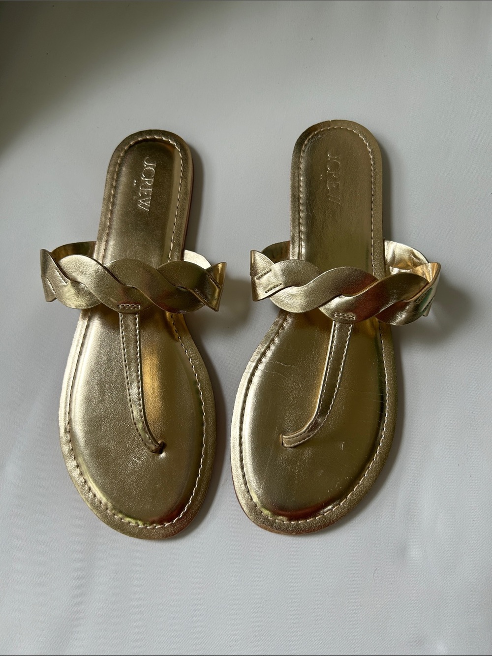 Gold braid flip flop sandals j crew size 10
